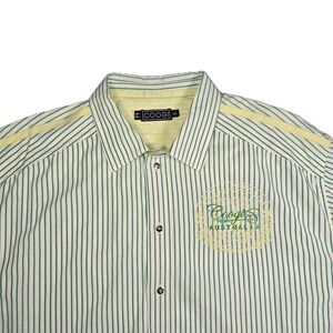 Coogi Shirt Mens 4XL White Green Stripped Short Sleeve Button Up Embroidered VTG